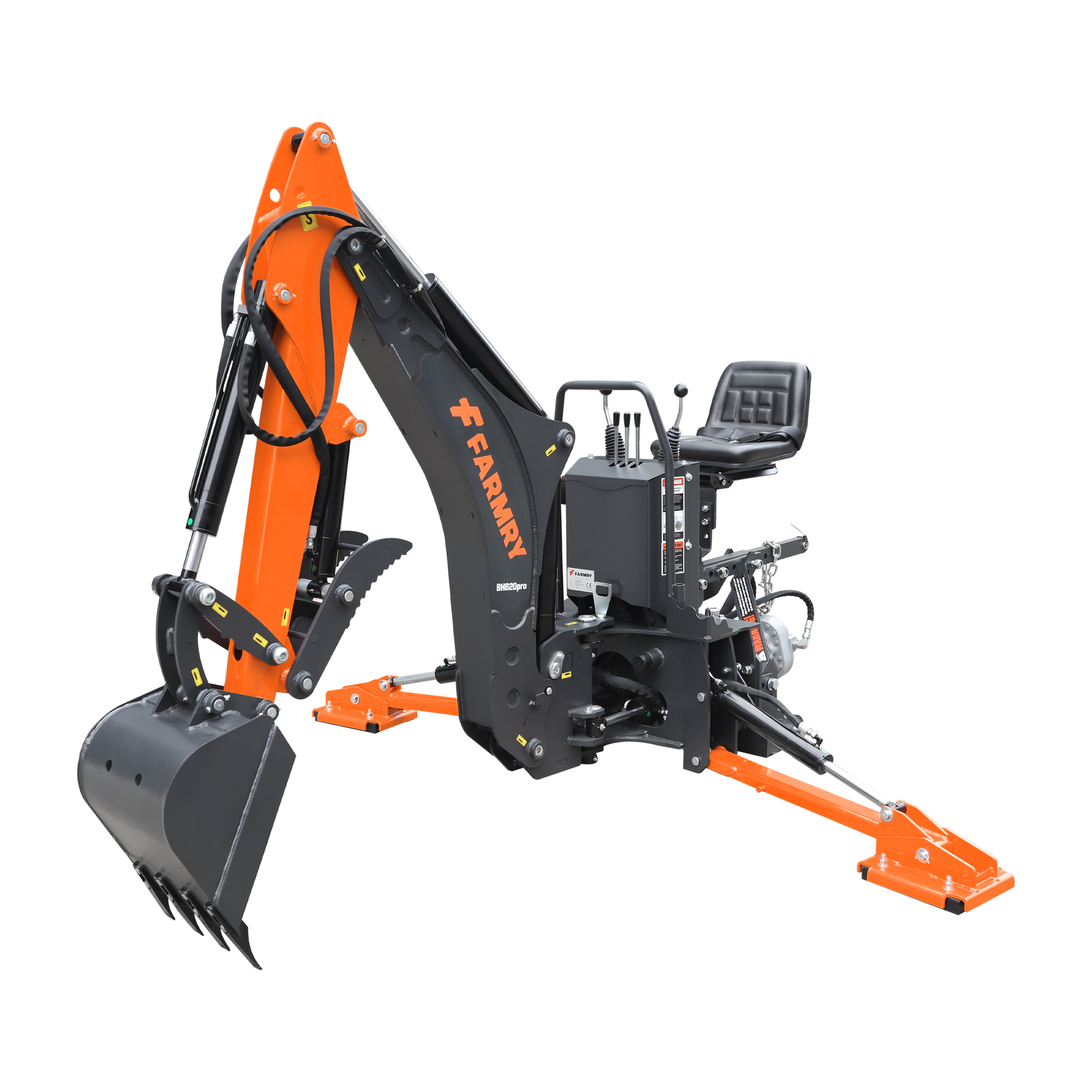 8 '2 " Tractor  Backhoe with Curved Boom, Italian Original WALVOIL Seven Way Hydraulic Control Valve, 15" Bucket, Hydraulic Grapple Thumb,  Self-Contained One-Piece Gear Pump&Hydraulic Reservoir included, for 30-65 HP, Cat 1&2 Hookup, BH820Pro