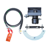 The farmry Hydraulic Chute Rotator Kit for TSB48/TSB60/TSB72/TSB84 (104301A/104302A/104303A/104304A) features a black hose, metal connectors, red warning tag, gray bracket, black cylinder, and curved metal plate on a white background.