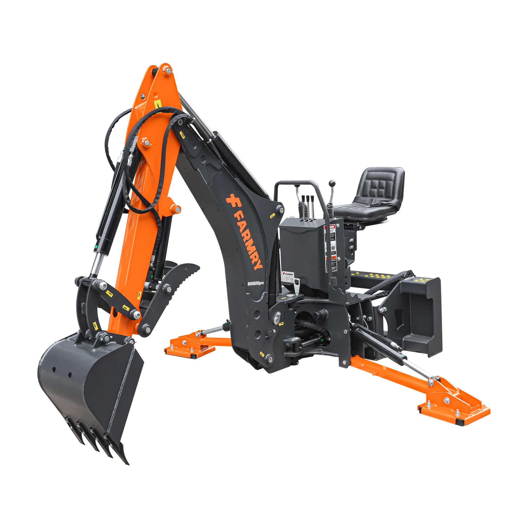 8 '2 " Skid Steer Loader  Backhoe with Curved Boom, Italian Original WALVOIL Seven Way Hydraulic Control Valve, 15" Bucket, Hydraulic Grapple Thumb included, for 30-65 HP , BHS820Pro