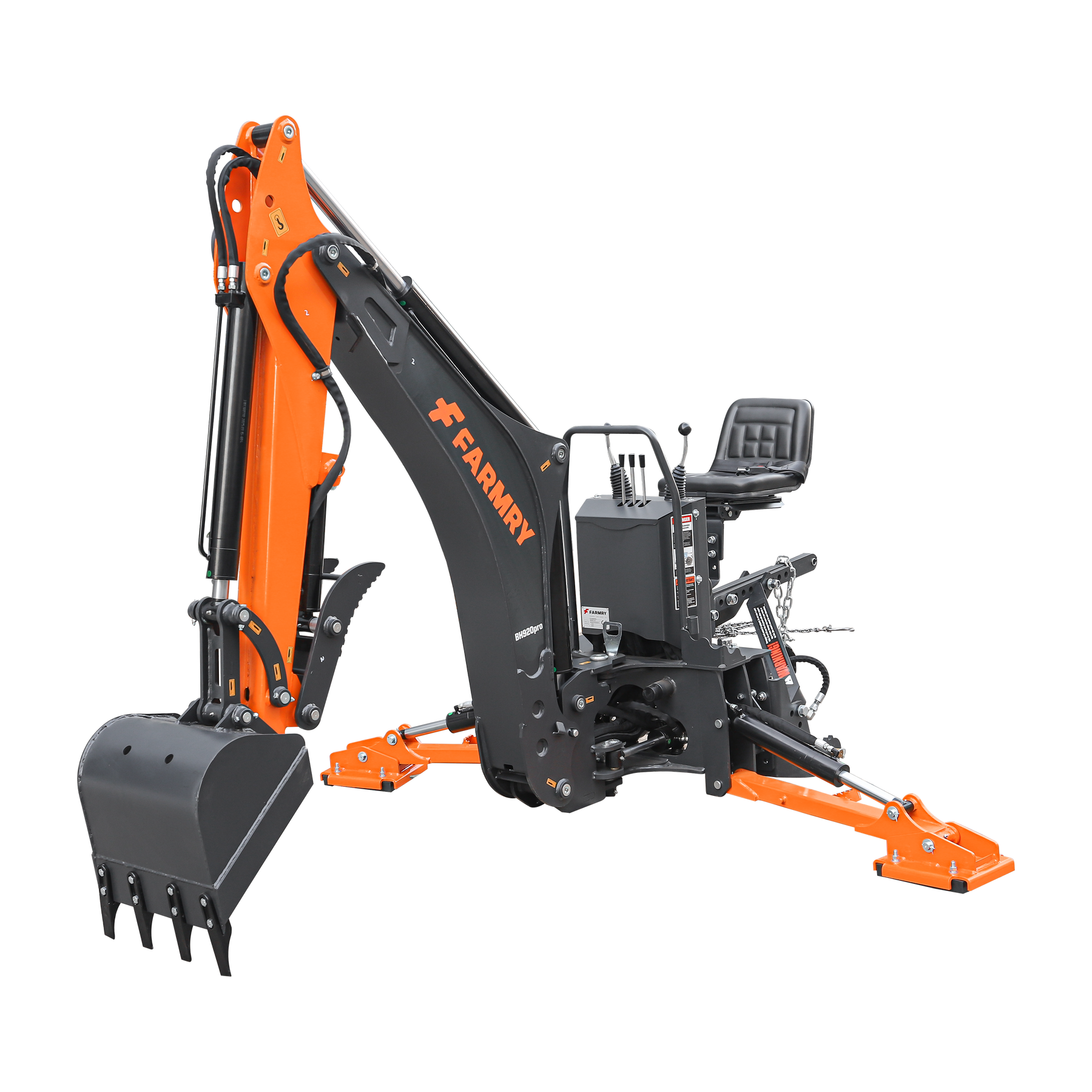 9 '2 " Tractor  Backhoe with Curved Boom, Italian Original WALVOIL Seven Way Hydraulic Control Valve, 18" Bucket, Hydraulic Grapple Thumb,  Self-Contained One-Piece Gear Pump&Hydraulic Reservoir included, for 45-120 HP, Cat 2 Hookup, BH920Pro