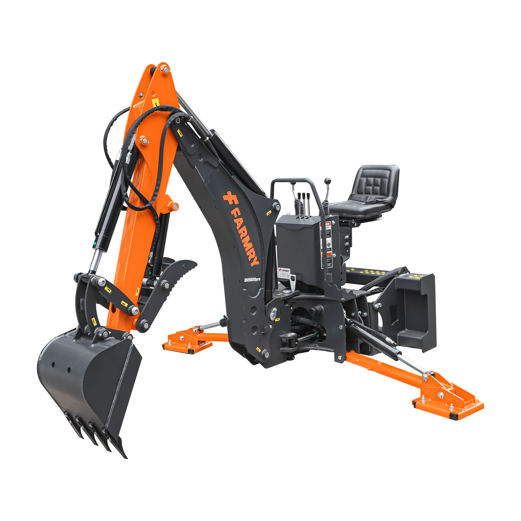8 '2 " Skid Steer Loader Backhoe with Curved Boom, Italian Original WALVOIL Seven Way Hydraulic Control Valve, 15" Bucket, Hydraulic Grapple Thumb included, for 30-65 HP , BHS820Pro