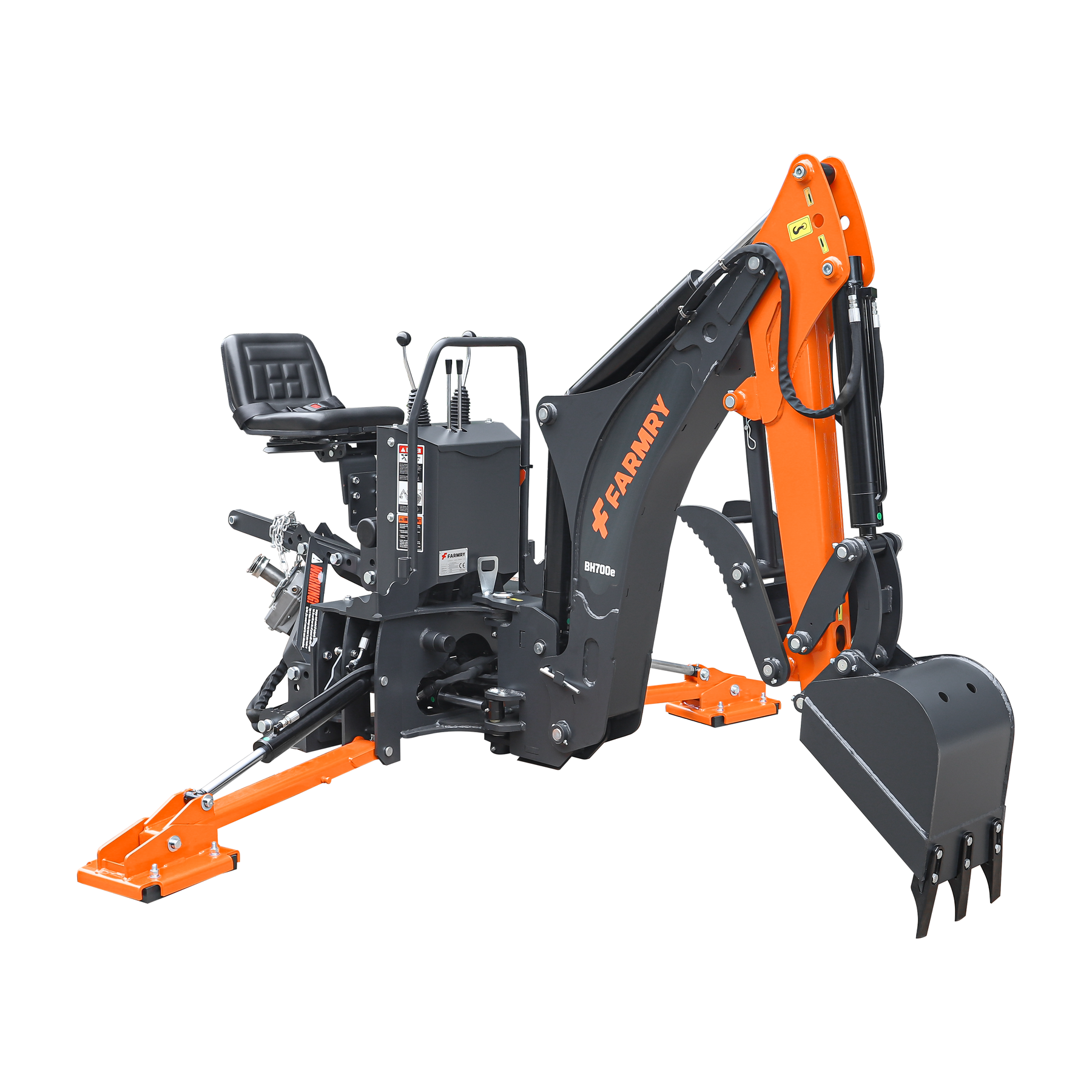 7 ' Tractor Backhoe with Curved Boom, 12" Bucket, Mechanical Grapple Thumb, Self-Contained Gear Pump&Hydraulic Reservoir included, for 25-45 HP, Cat 1&2 Hookup, BH700e