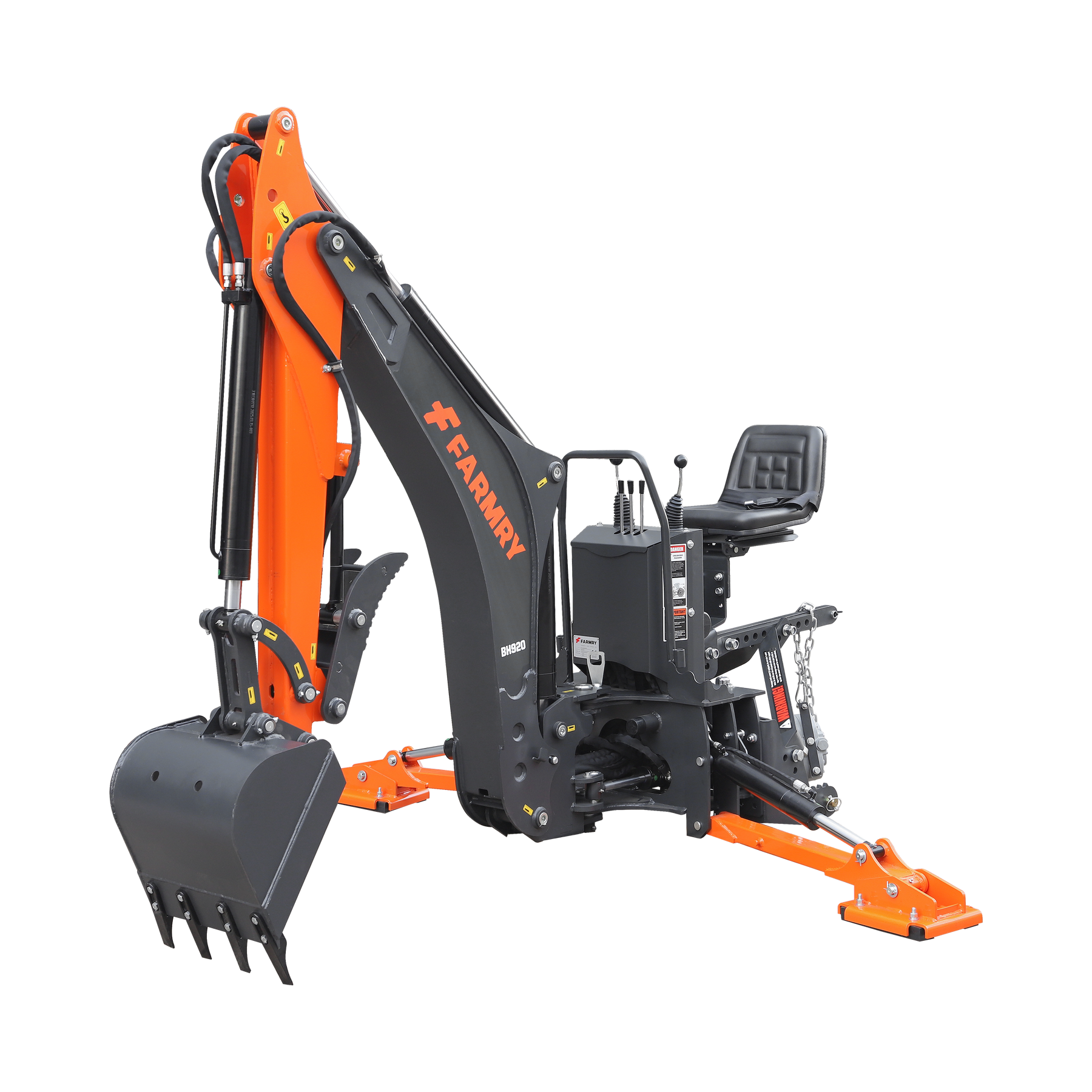 9 '2 " Tractor Backhoe with Curved Boom, 18" Bucket, Hydraulic Grapple Thumb, Self-Contained Gear Pump&Hydraulic Reservoir included, for 45-120 HP, Cat 2 Hookup, BH920