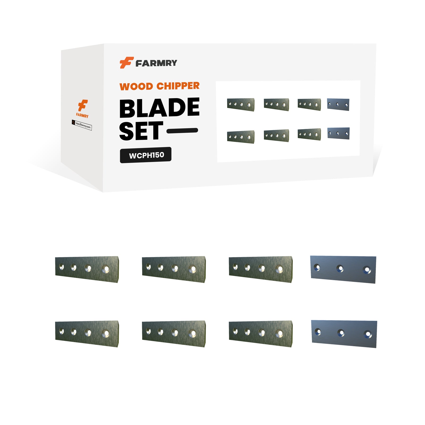 A box labeled Farmry 🎁 (6 moving blades+2 fixed blades) Blade Set for WCPH150 (100% off) is shown, with images of the blades—ideal for Buy X Get Y promotions and easy to track in the BOGOS app.