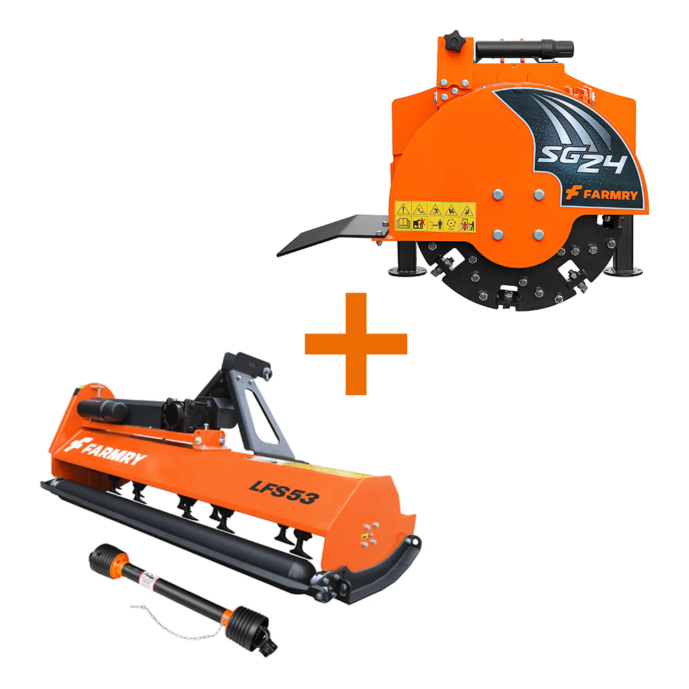 LFS53 Flail Mower (15–35 HP) + SG24 Stump Grinder Combo (15–45 HP, Orange)