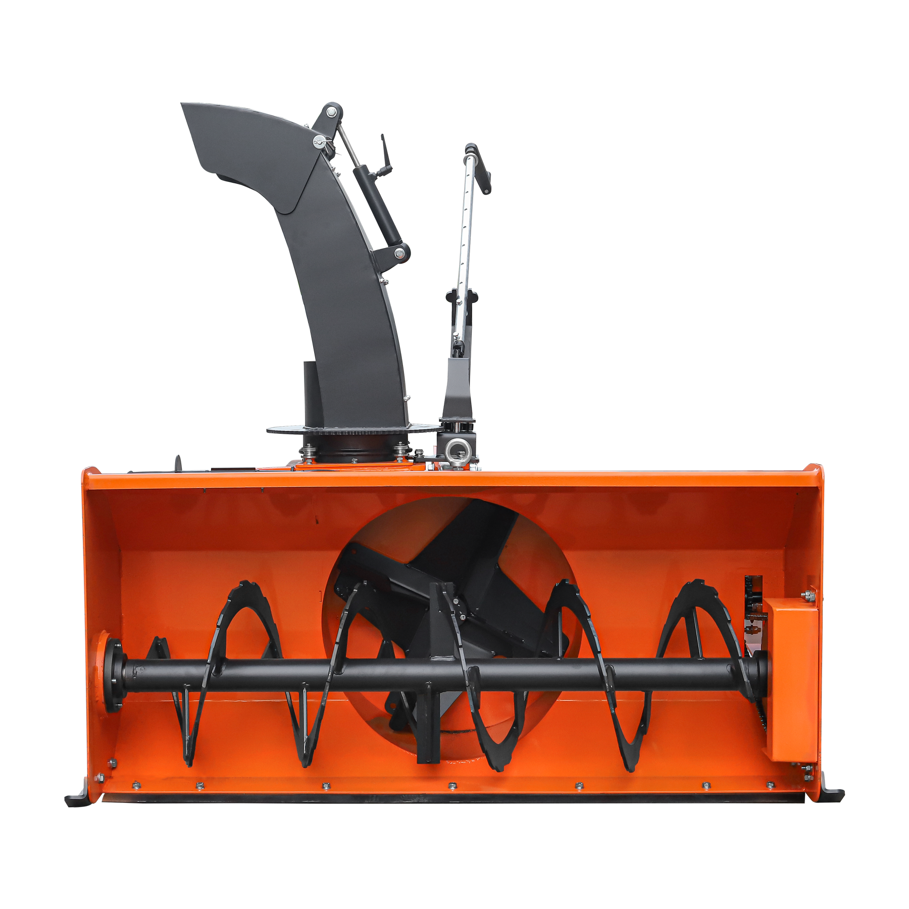 Front view of the Farmry TSB60 60" 3 Point Hitch Snow Blower for 18-45HP tractors, featuring a 22” impeller, manual 360° chute, snow shovel for jam clearance, and PTO shaft with clutch, displayed on a white background.