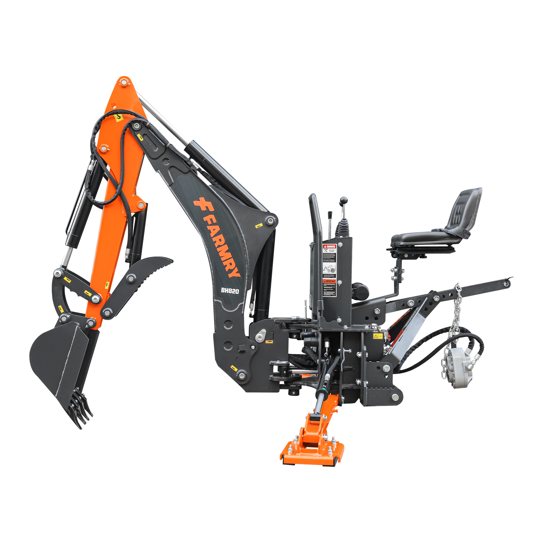 8 '2 " Tractor  Backhoe with Curved Boom, 15" Bucket, Hydraulic Grapple Thumb, Self-Contained Gear Pump&Hydraulic Reservoir included, for 30-65 HP, Cat 1&2 Hookup, BH820