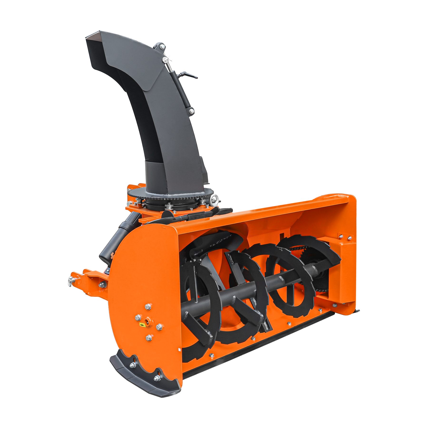 Farmry's TSB48 48” 3 Point Hitch Snow Blower for 15-35HP tractors features a CAT 1 hitch, 20” impeller, manual 360° chute, snow shovel for JAM clearance, and PTO shaft with clutch. Shown against a plain white background.