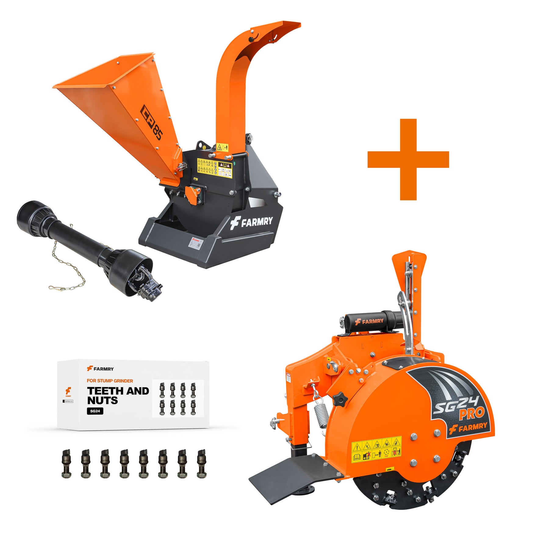 5” PTO Wood Chipper + SG24Pro Stump Grinder Combo for 15–45 HP Tractors (CP85 + SG24Pro orange)