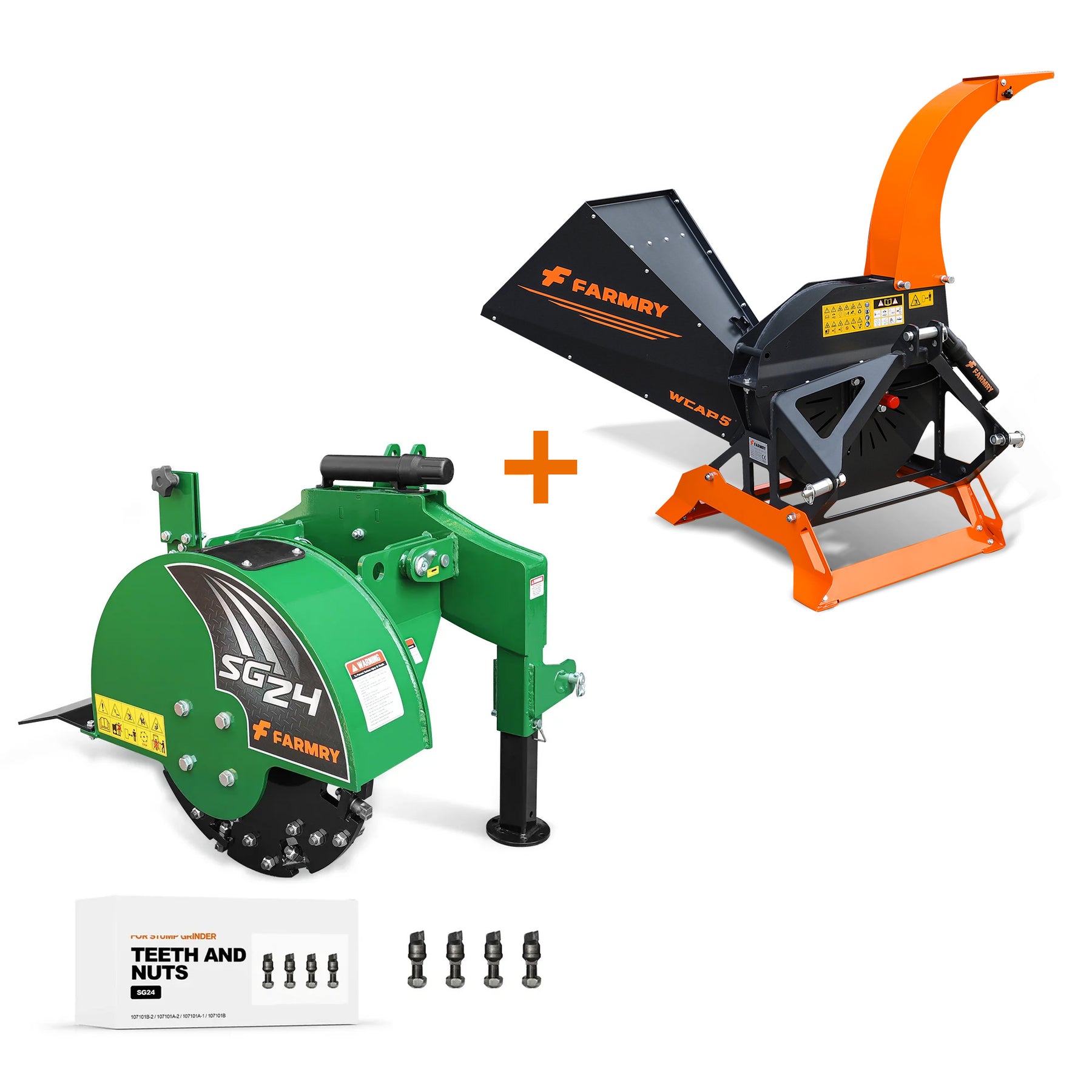 5” PTO Wood Chipper + Stump Grinder Bundle for 15–45HP Tractors | WCAP5 + SG24 Green Combo