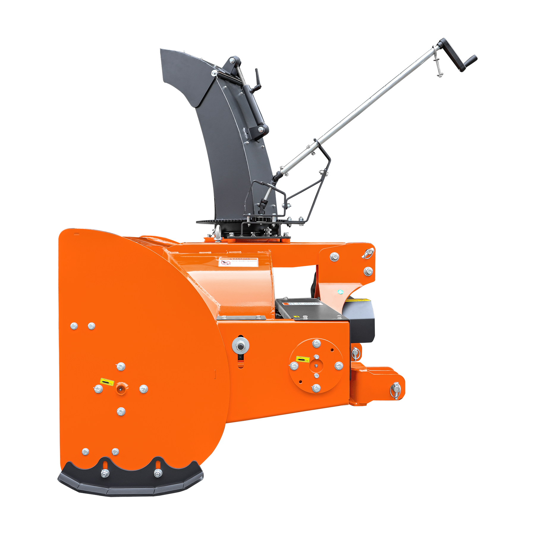 The Farmry 72” 3 Point Hitch Snow Blower, model TSB72, fits 25-65HP tractors (CAT 1 & 2) and features a 24” impeller, manual 360° chute, snow shovel for jam clearance, PTO shaft with clutch, and a clean white background.