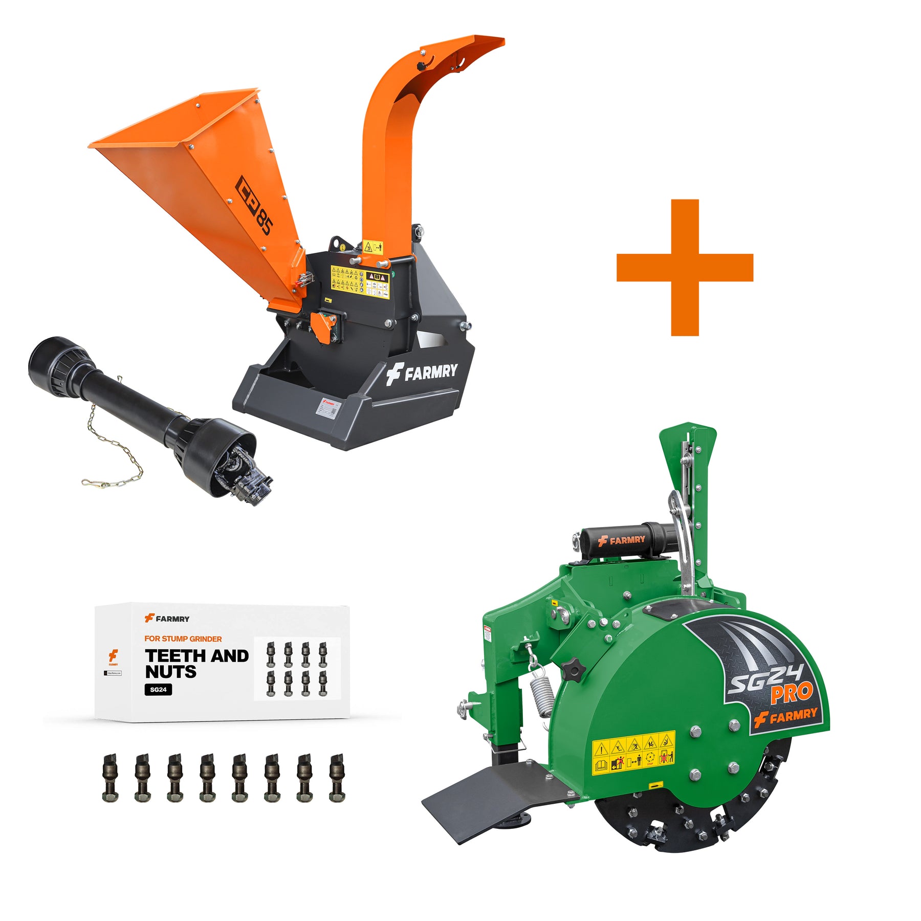 5” PTO Wood Chipper + SG24Pro Stump Grinder Combo for 15–45 HP Tractors (CP85 + SG24Pro green)