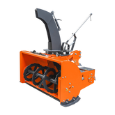 The Farmry 48” 3 Point Hitch Snow Blower (TSB48) fits 15-35HP tractors with CAT 1 hitch, has a 20” impeller, manual 360° chute, PTO shaft with clutch, snow shovel for jam clearance, and sturdy metal housing.