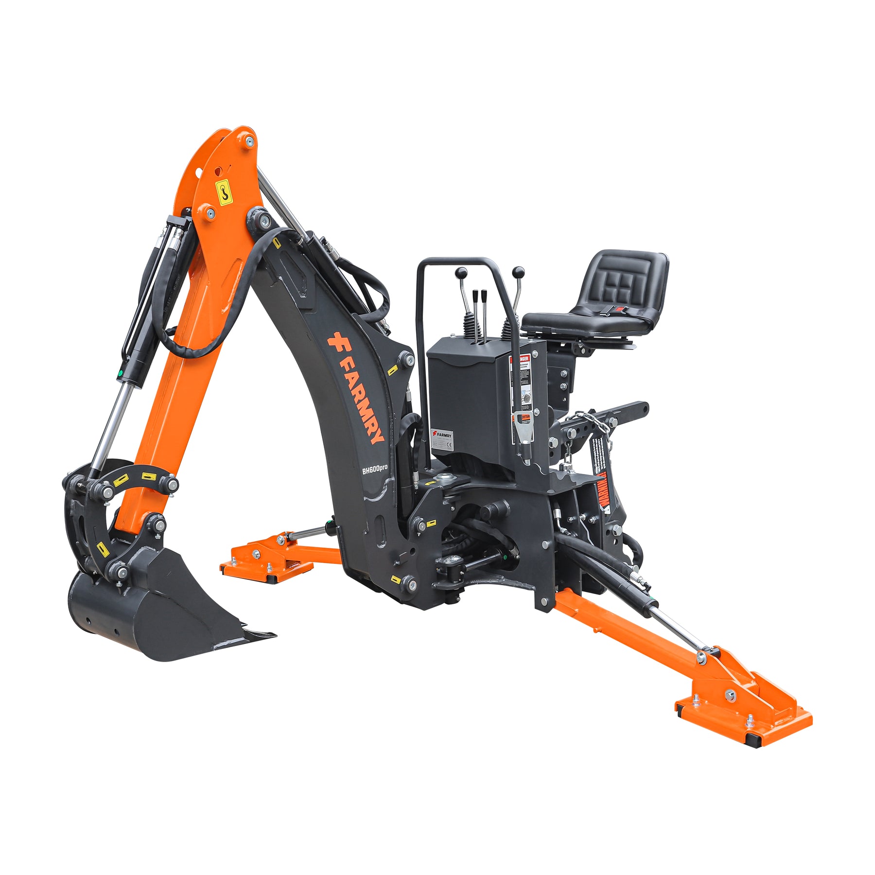 BH600PRO Series 6 FT Backhoe With CurvedBoom For 18-35HP CAT I Tractor, Taiwan Six In OneHydraulic Control Valve & Self-Contained One-Piece GearPump&Hydraulic Reservoir & 12"Compact Bucket Included