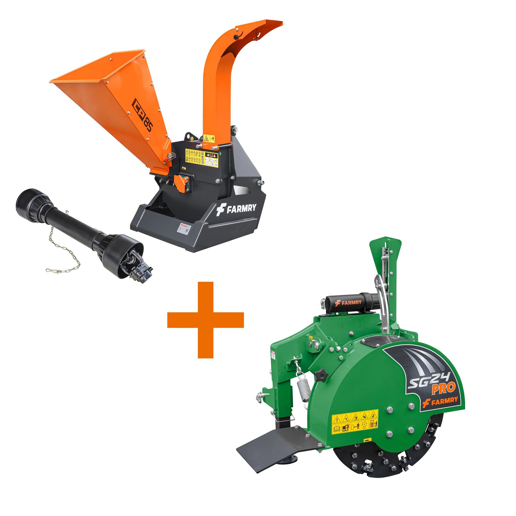 5” PTO Wood Chipper + SG24Pro Stump Grinder Combo for 15–45 HP Tractors (CP85 + SG24Pro green)