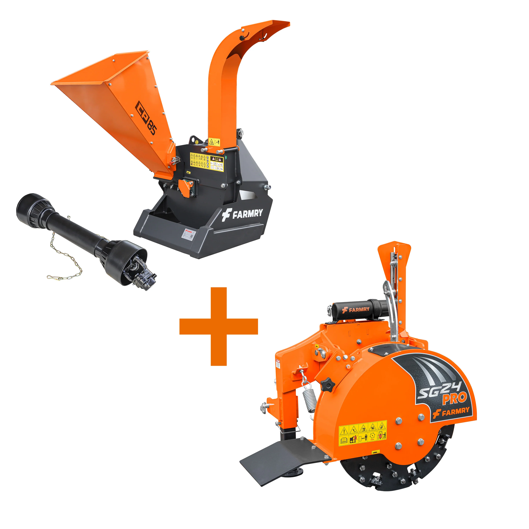 5” PTO Wood Chipper + SG24Pro Stump Grinder Combo for 15–45 HP Tractors (CP85 + SG24Pro orange)