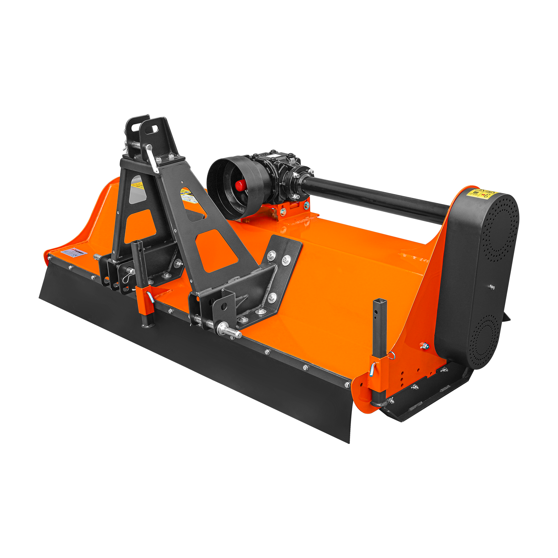 The farmry LFP63 Pro Series 3 Point 63" Flail Mower is a bright orange PTO-powered mowing attachment with black metal parts and a protective cover, for Category 1 tractors in the 25-45 HP range—ideal for efficient mowing and cultivation.