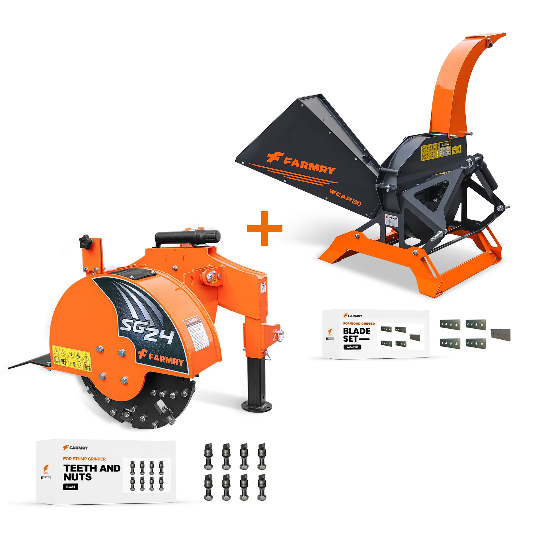 5” PTO Wood Chipper + Stump Grinder Bundle for 15–45HP Tractors | WCAP130 + SG24 Orange Combo
