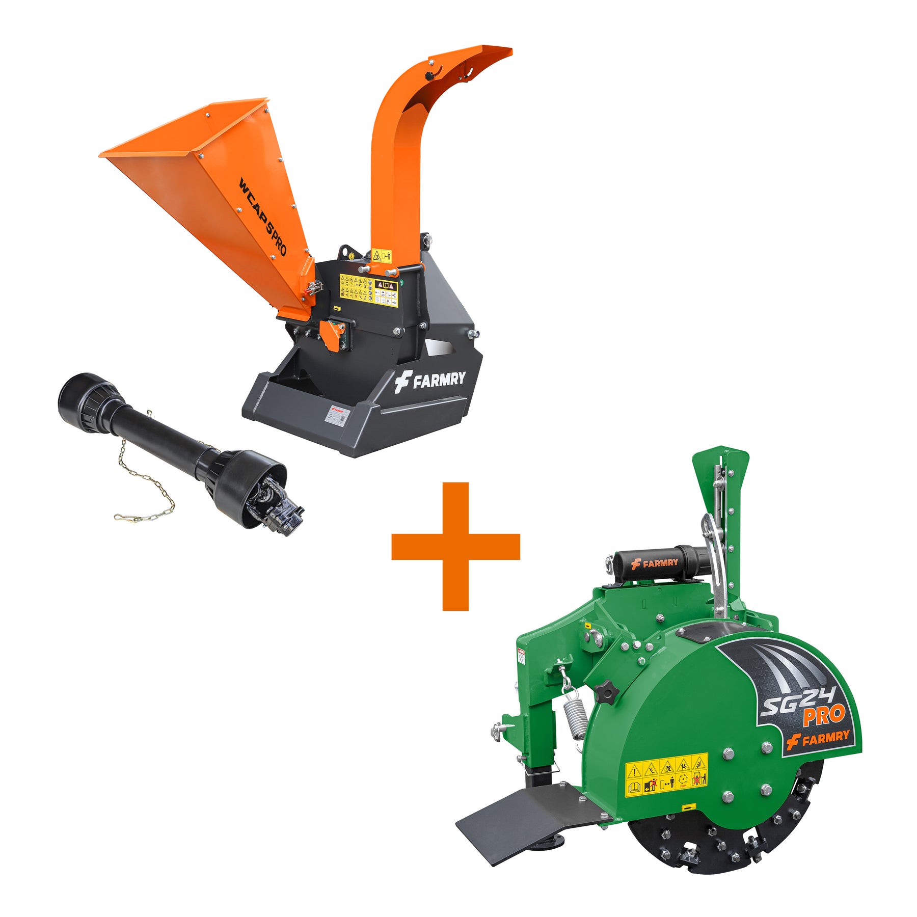 5” PTO Wood Chipper + SG24Pro Stump Grinder Combo for 15–45 HP Tractors (WCAP5 PRO + SG24Pro green)