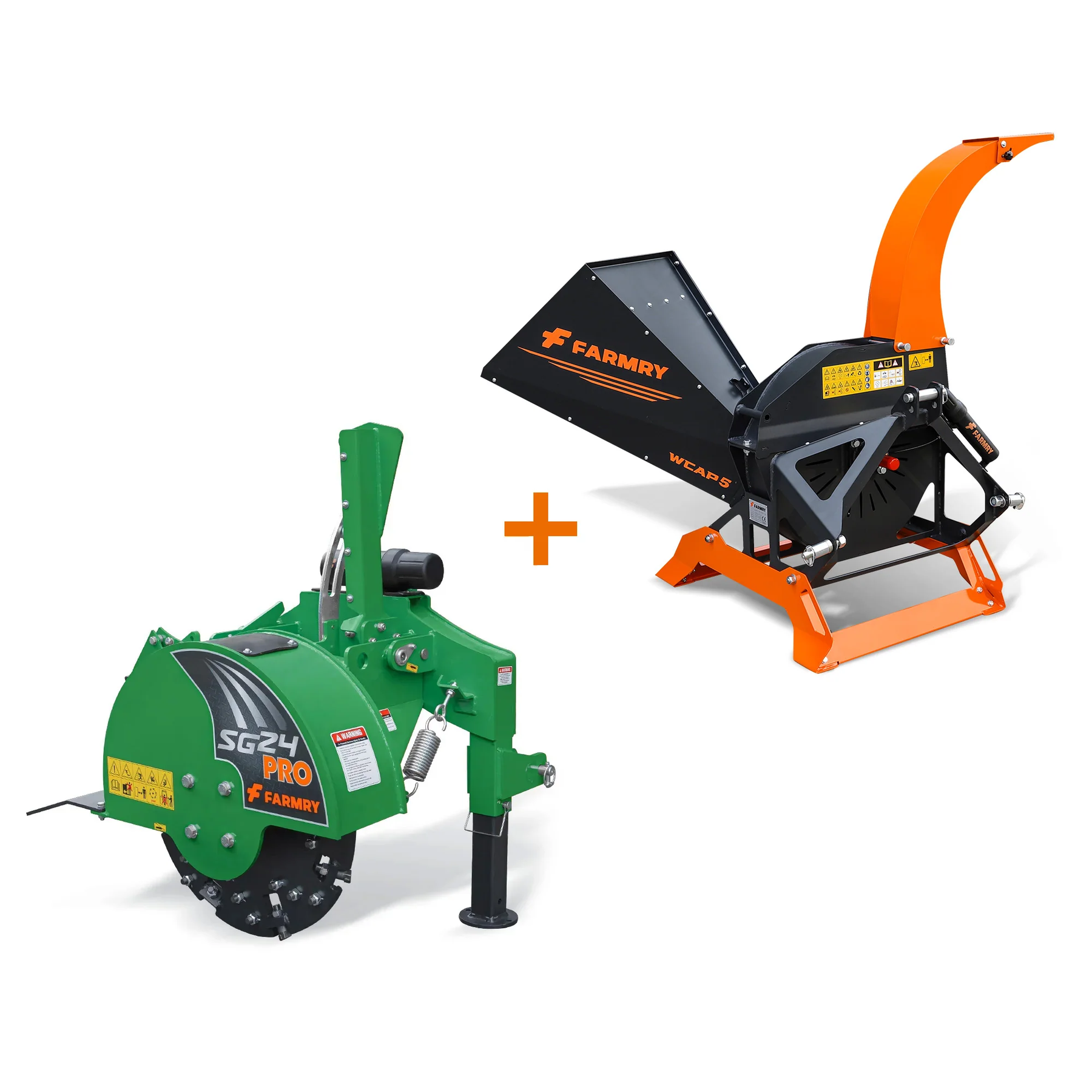 5" PTO Wood Chipper + PRO Stump Grinder Bundle for 15–45 HP Tractors | WCAP5 + SG24Pro Green Combo