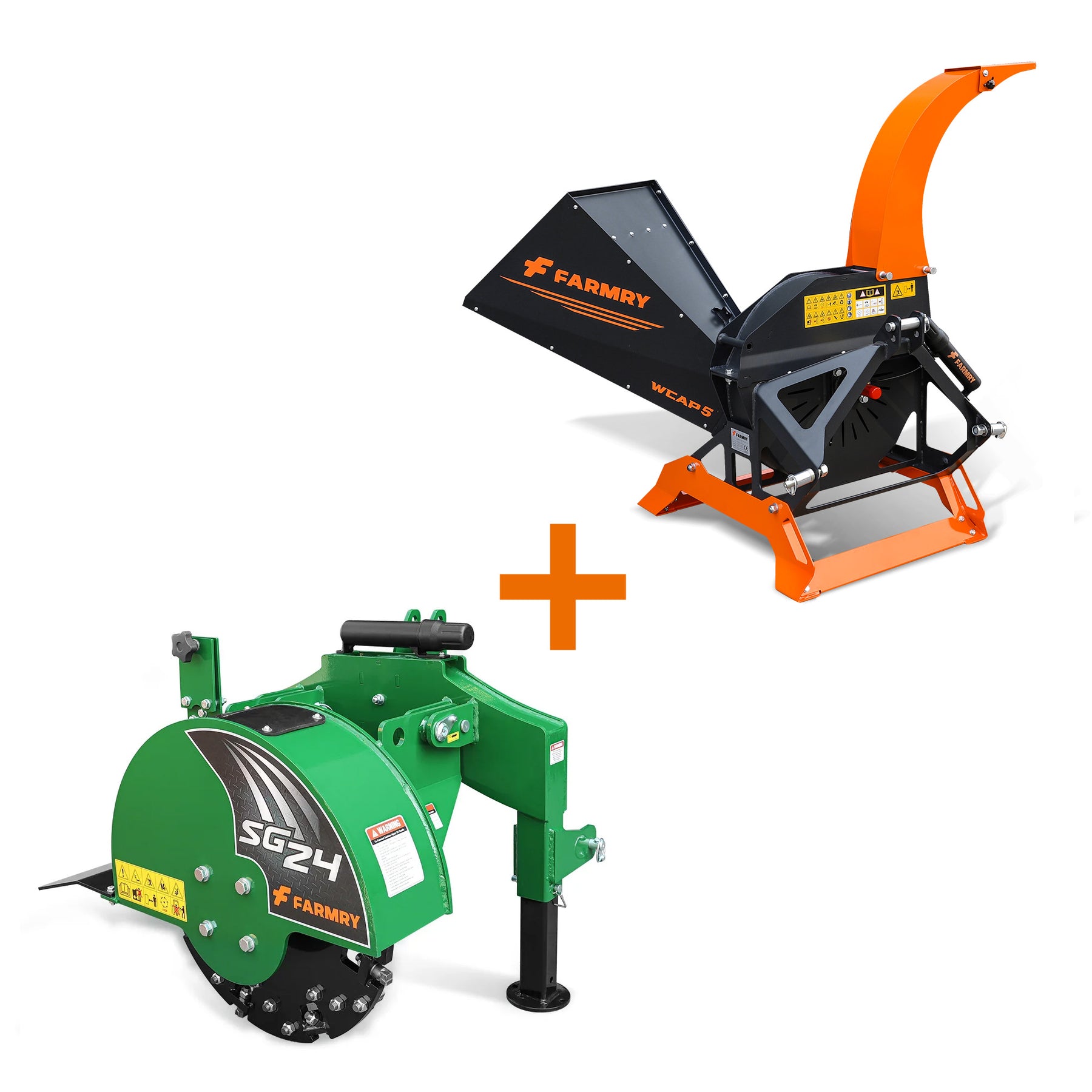 5” PTO Wood Chipper + Stump Grinder Bundle for 15–45HP Tractors | WCAP5 + SG24 Green Combo