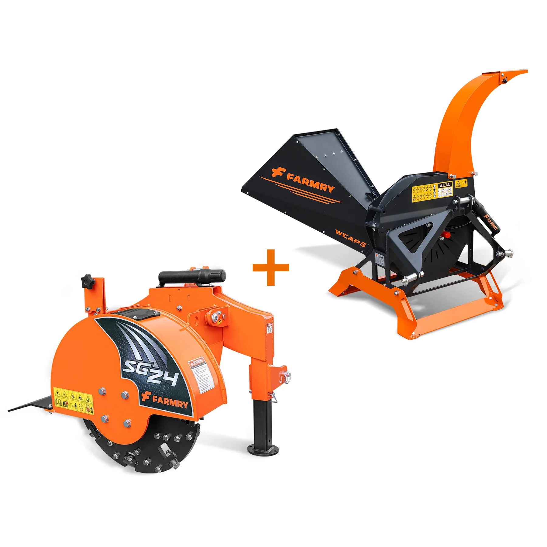 5” PTO Wood Chipper + Stump Grinder Bundle for 15–45HP Tractors | WCAP5 + SG24 Orange Combo