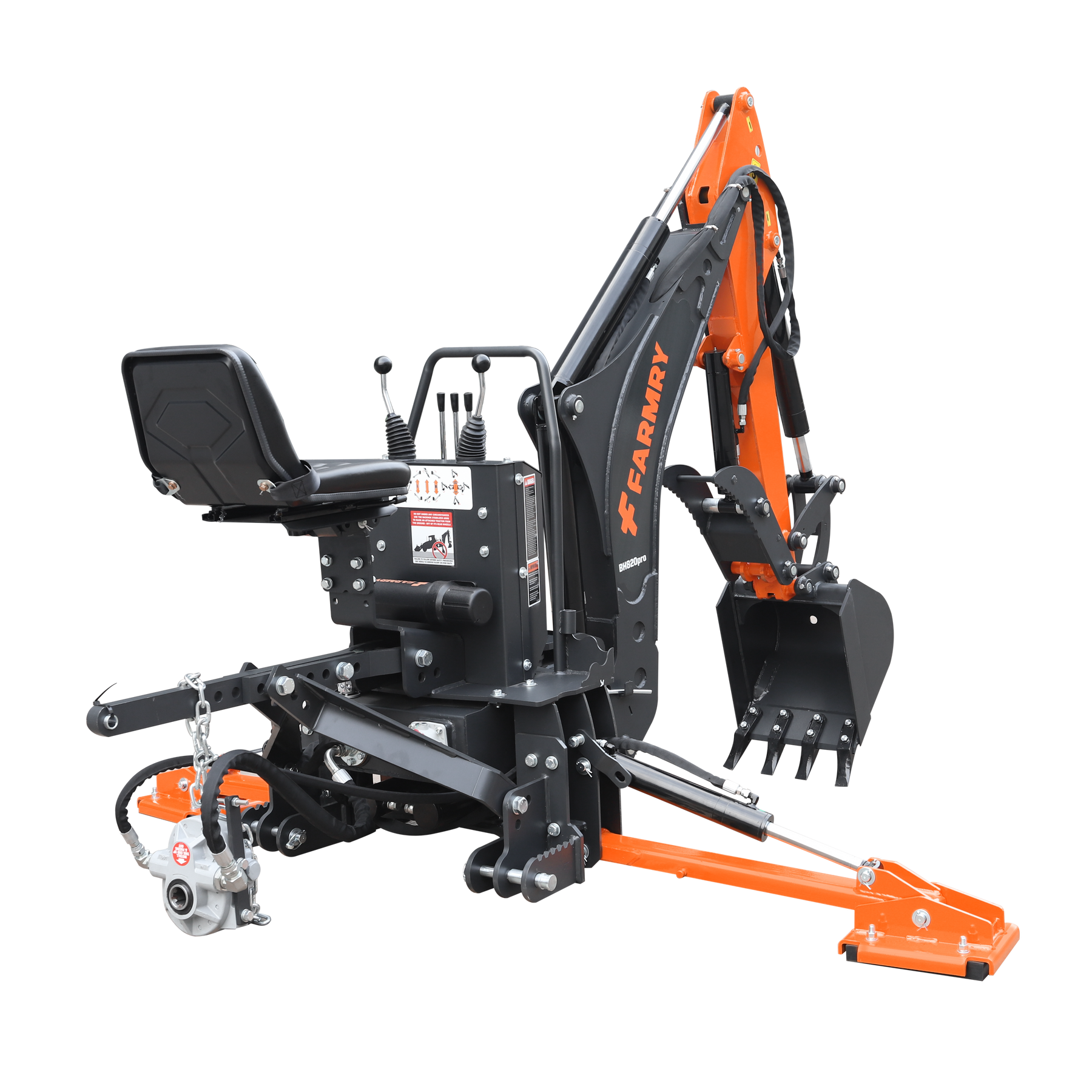 8 '2 " Tractor  Backhoe with Curved Boom, Italian Original WALVOIL Seven Way Hydraulic Control Valve, 15" Bucket, Hydraulic Grapple Thumb,  Self-Contained One-Piece Gear Pump&Hydraulic Reservoir included, for 30-65 HP, Cat 1&2 Hookup, BH820Pro