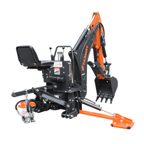 8 '2 " Tractor  Backhoe with Curved Boom, Italian Original WALVOIL Seven Way Hydraulic Control Valve, 15" Bucket, Hydraulic Grapple Thumb,  Self-Contained One-Piece Gear Pump&Hydraulic Reservoir included, for 30-65 HP, Cat 1&2 Hookup, BH820Pro