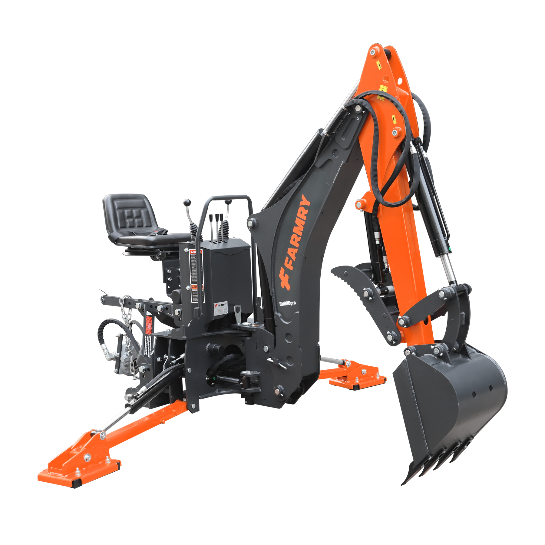 8 '2 " Tractor  Backhoe with Curved Boom, Italian Original WALVOIL Seven Way Hydraulic Control Valve, 15" Bucket, Hydraulic Grapple Thumb,  Self-Contained One-Piece Gear Pump&Hydraulic Reservoir included, for 30-65 HP, Cat 1&2 Hookup, BH820Pro