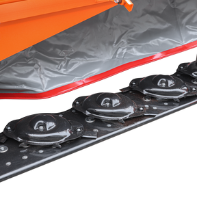 Close-up of the Farmry 3 Point 81" Disc Mower (DHM7) showing 5 black disc blades and an orange-gray cover. PTO powered for 35–80HP Category 1 & 2 tractors, with a 3-point hitch for easy attachment. Background is plain white.