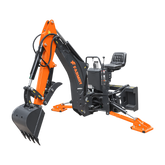 8 '2 " Skid Steer Loader  Backhoe with Curved Boom, Italian Original WALVOIL Seven Way Hydraulic Control Valve, 15" Bucket, Hydraulic Grapple Thumb included, for 30-65 HP , BHS820Pro
