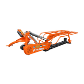 Bright orange Farmry DHM7 3 Point 81" Disc Mower, with 5 discs, PTO powered for 35–80HP Category 1 & 2 tractors, features metal frame, chains, hydraulic cylinders, and low-profile design, set against a plain white background.