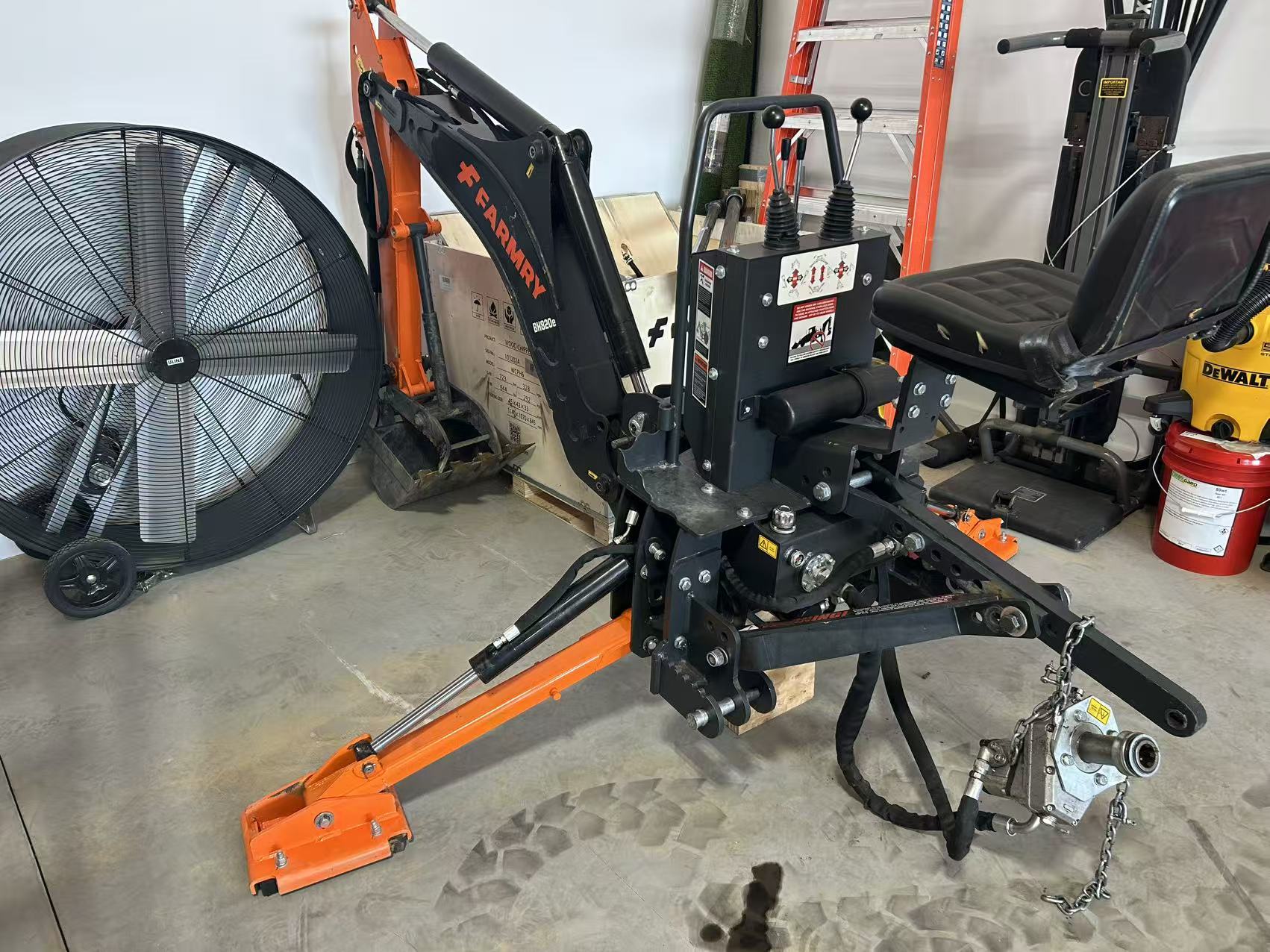 Used 8'2" Tractor  Backhoe with Curved Boom, 15" Bucket, Mechanical Grapple Thumb, Self-Contained Gear Pump&Hydraulic Reservoir included, for 30-65 HP, Cat 1&2 Hookup, BH820e