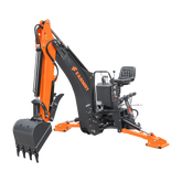 9 '2 " Tractor  Backhoe with Curved Boom, Italian Original WALVOIL Seven Way Hydraulic Control Valve, 18" Bucket, Hydraulic Grapple Thumb,  Self-Contained One-Piece Gear Pump&Hydraulic Reservoir included, for 45-120 HP, Cat 2 Hookup, BH920Pro