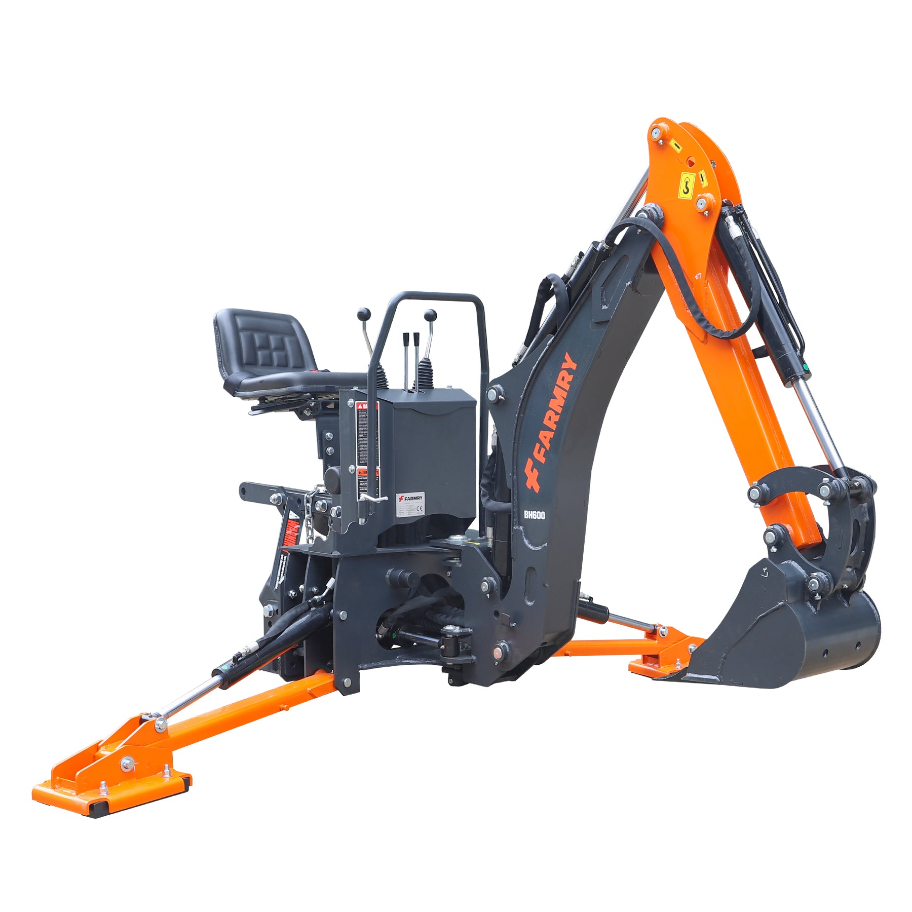 6 ' Compact Tractor Backhoe with Curved Boom, 12" Bucket, Self-Contained Gear Pump&Hydraulic Reservoir included, for 18-35 HP, Cat 1 Hookup, BH600