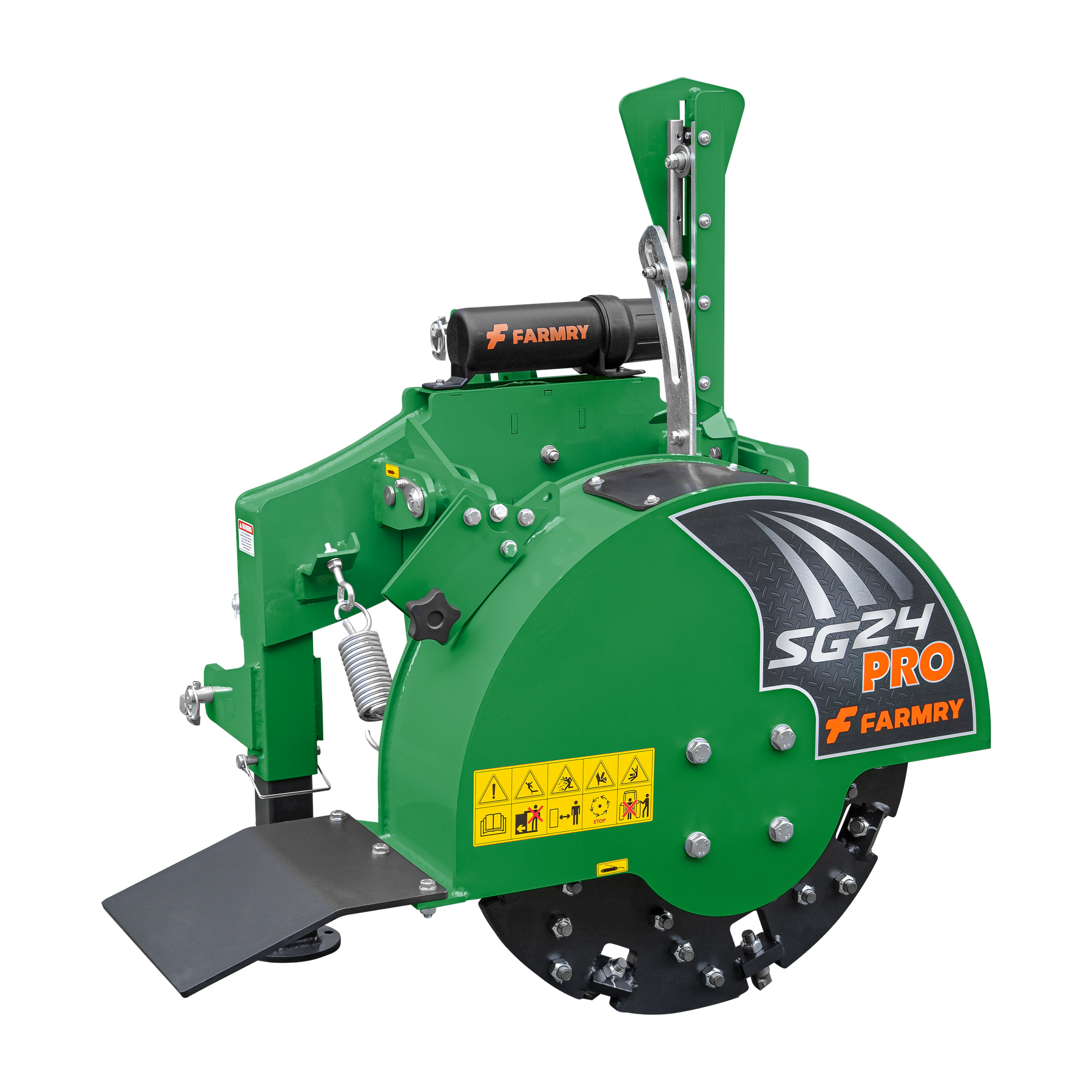 3-Point PTO Stump Grinder PRO, Two Torsion Springs, Speed Indicator, Green Color, 34 Carbide Teeth, for 15-45HP Tractors, PTO Shaft Included with Slip Clutch. SG24 Pro