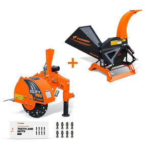 5" PTO Wood Chipper + PRO Stump Grinder Bundle for 15–45 HP Tractors | WCAP5 + SG24Pro Orange Combo
