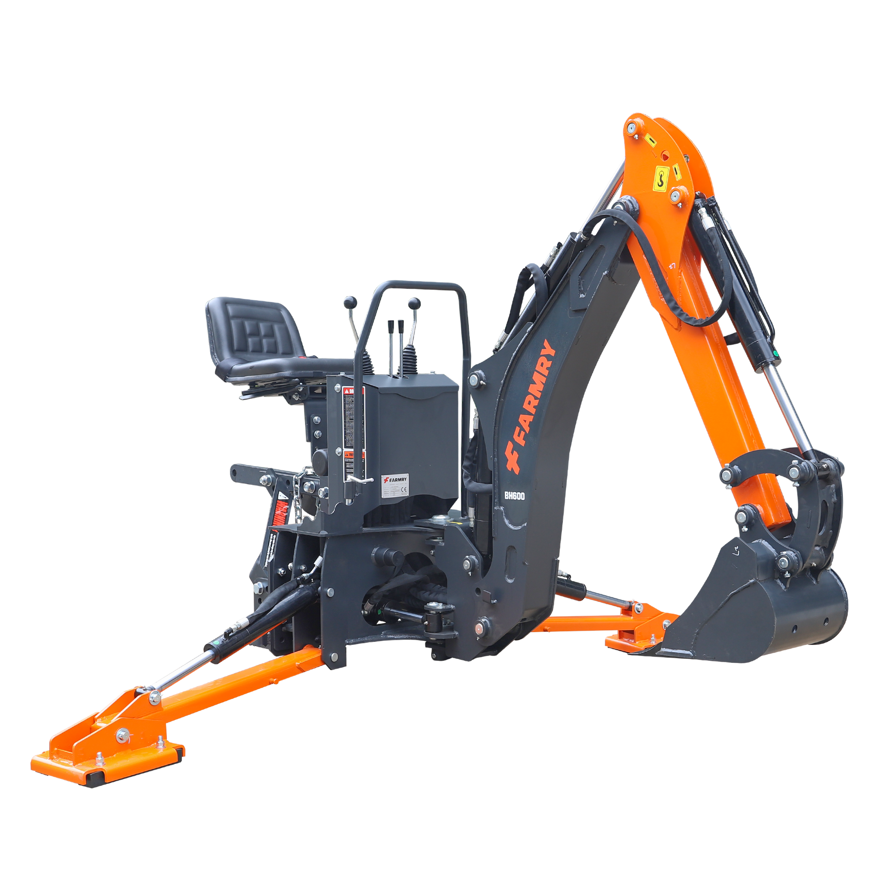 6 ' Compact Tractor Backhoe with Curved Boom, 12" Bucket, Self-Contained Gear Pump&Hydraulic Reservoir included, for 18-35 HP, Cat 1 Hookup, BH600
