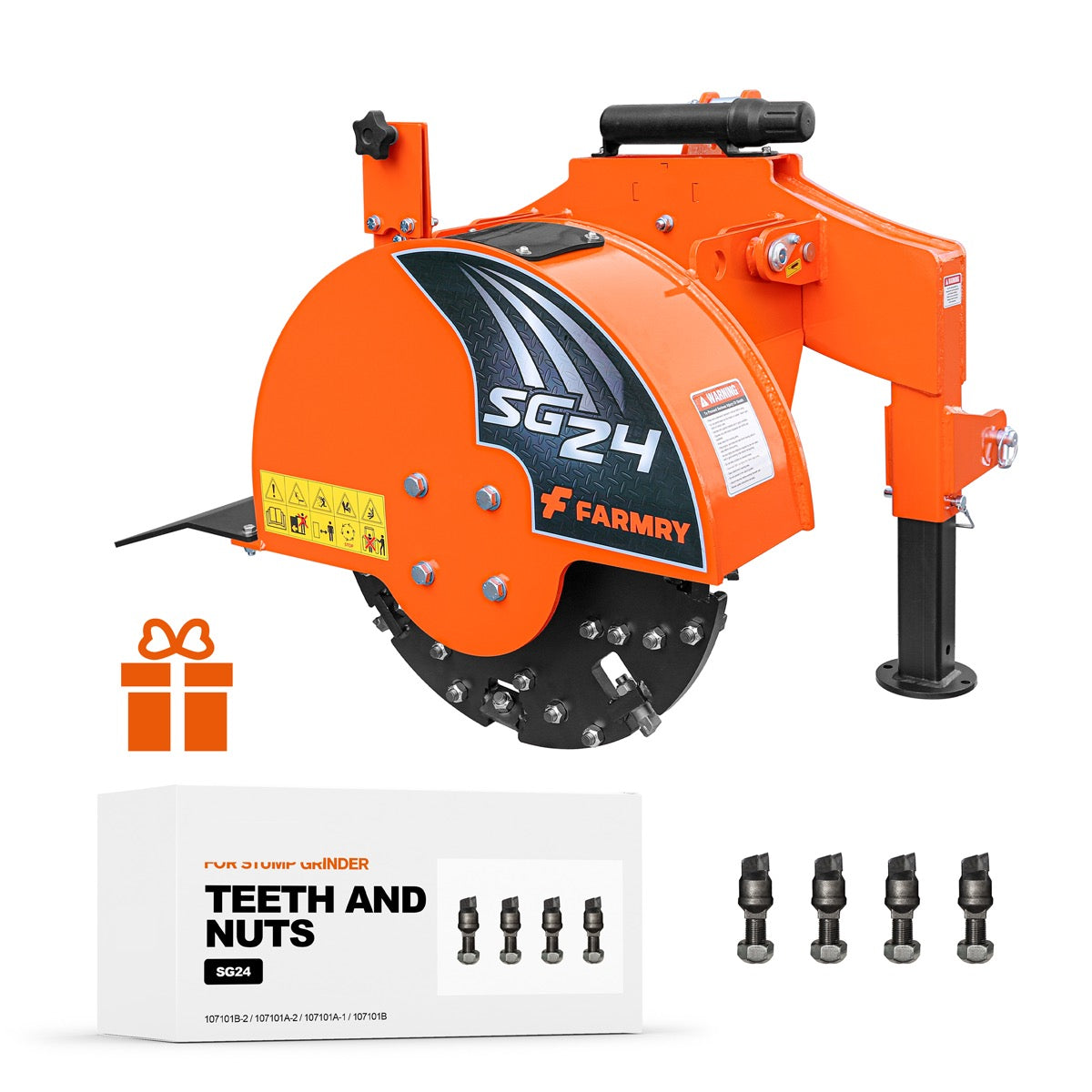 Farmry category 1, 3-Point PTO Stump Grinder stump grinder works great, 34 Carbide Teeth, for 15-45 HP Tractors (Slip Clutch & PTO Shaft Included), SG24 Tree Stumps Grinder