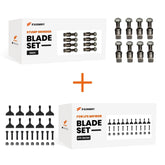 Two farmry boxes—(1 Pack/8 Pcs) Teeth and Nut for SG24+ and (1 Pack/10Pcs) LFS Hammer Blades for Flail Mowers—are shown with an orange plus, highlighting this exclusive BOGO Bundle from BOGOS.io (100% off).
