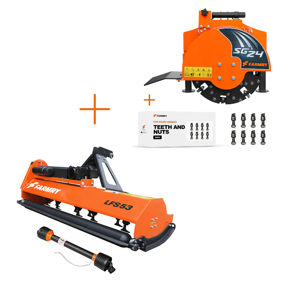 LFS53 Flail Mower (15–35 HP) + SG24 Stump Grinder Combo (15–45 HP, Orange)