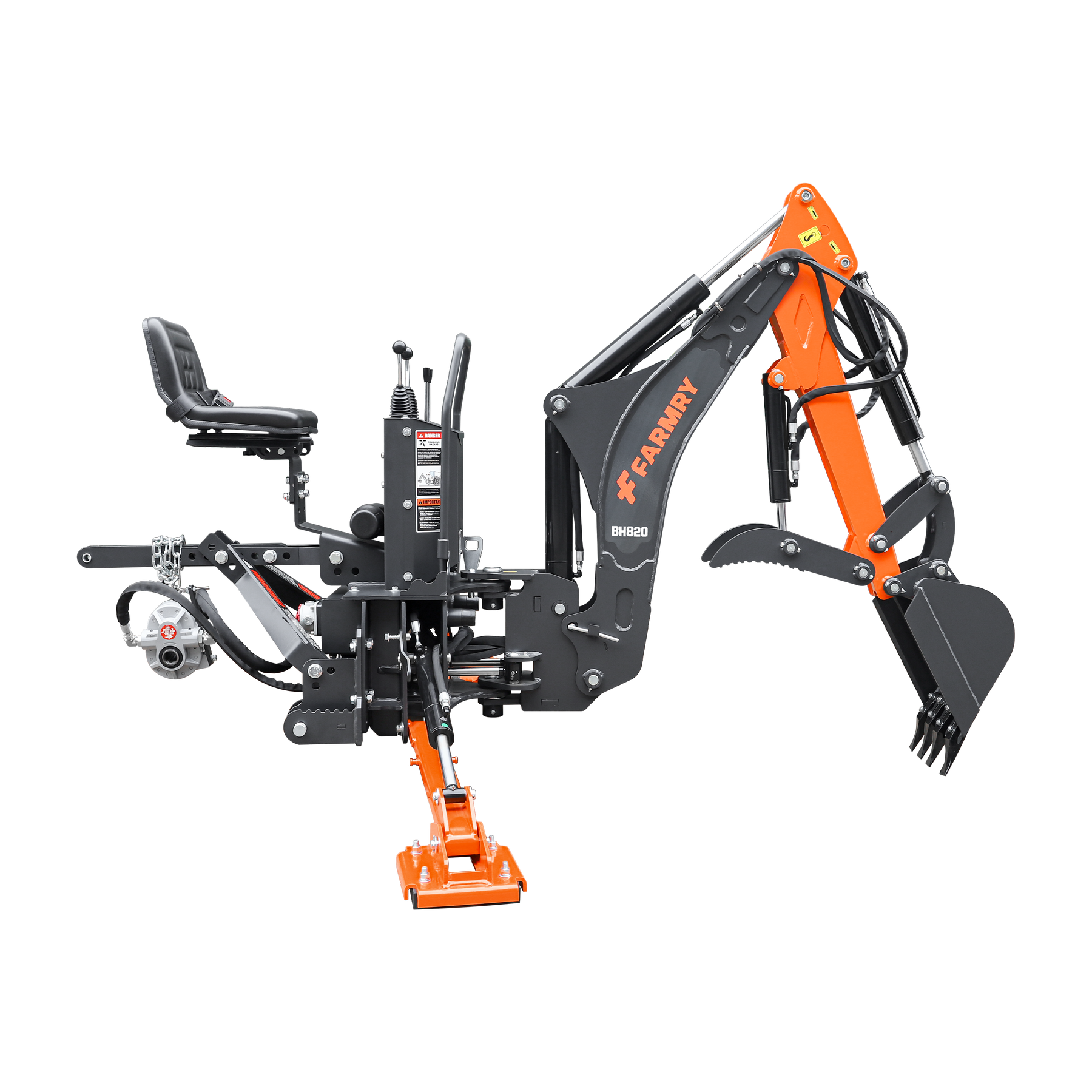 8 '2 " Tractor  Backhoe with Curved Boom, 15" Bucket, Hydraulic Grapple Thumb, Self-Contained Gear Pump&Hydraulic Reservoir included, for 30-65 HP, Cat 1&2 Hookup, BH820