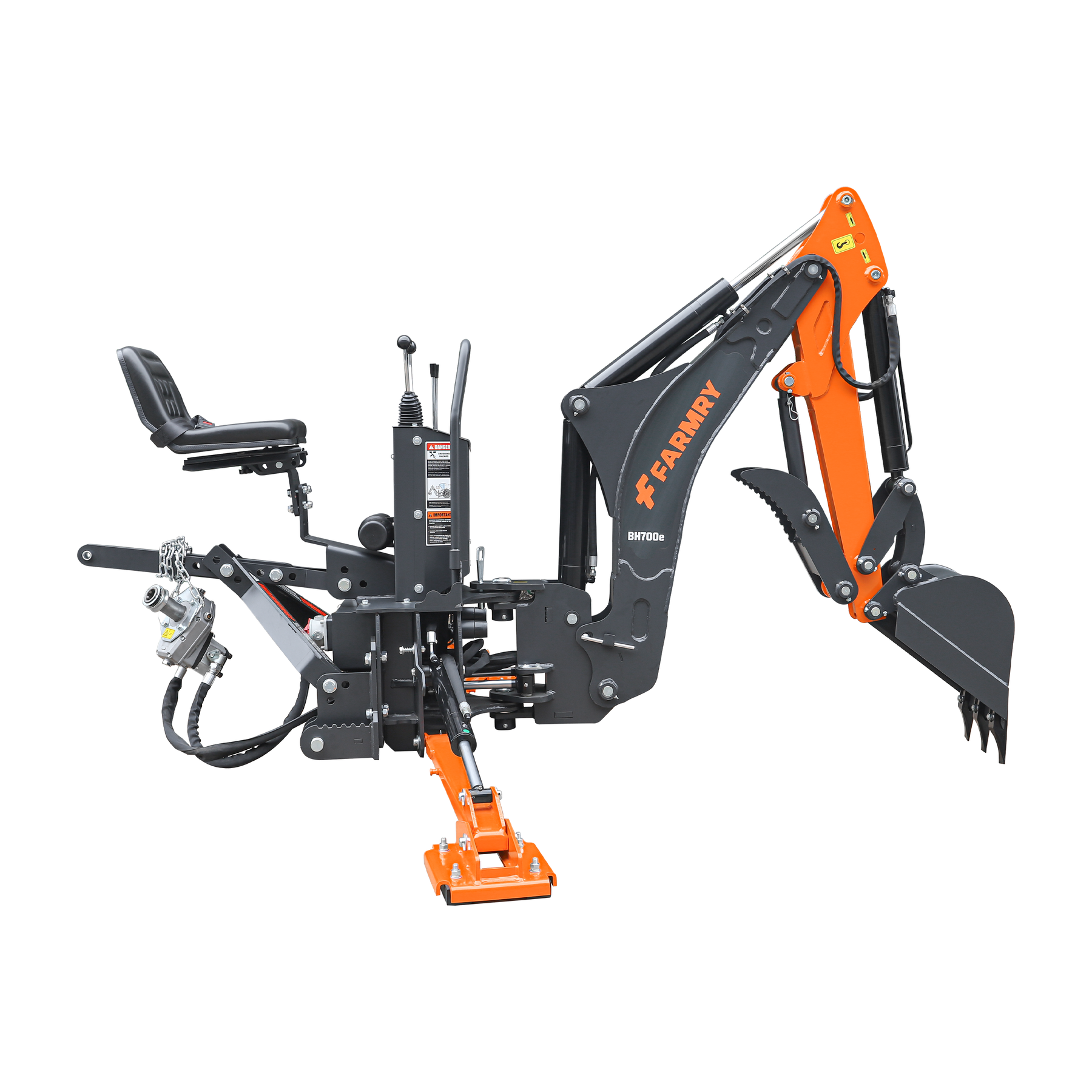 7 ' Tractor  Backhoe with Curved Boom, 12" Bucket, Mechanical Grapple Thumb, Self-Contained Gear Pump&Hydraulic Reservoir included, for 25-45 HP, Cat 1&2 Hookup, BH700e