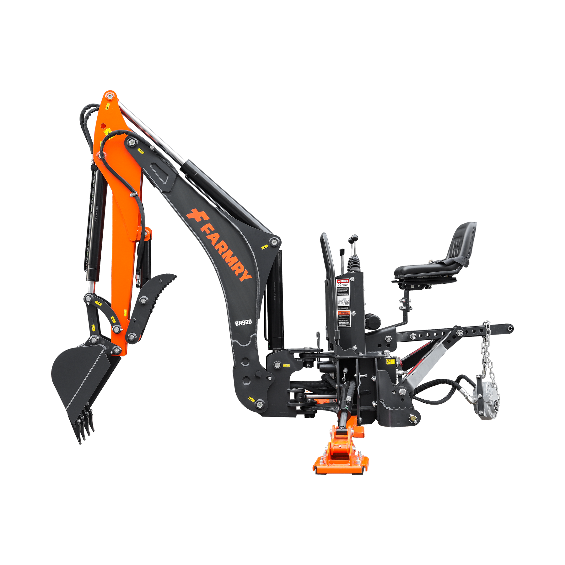 9 '2 " Tractor  Backhoe with Curved Boom, 18" Bucket, Hydraulic Grapple Thumb, Self-Contained Gear Pump&Hydraulic Reservoir included, for 45-120 HP, Cat 2 Hookup, BH920