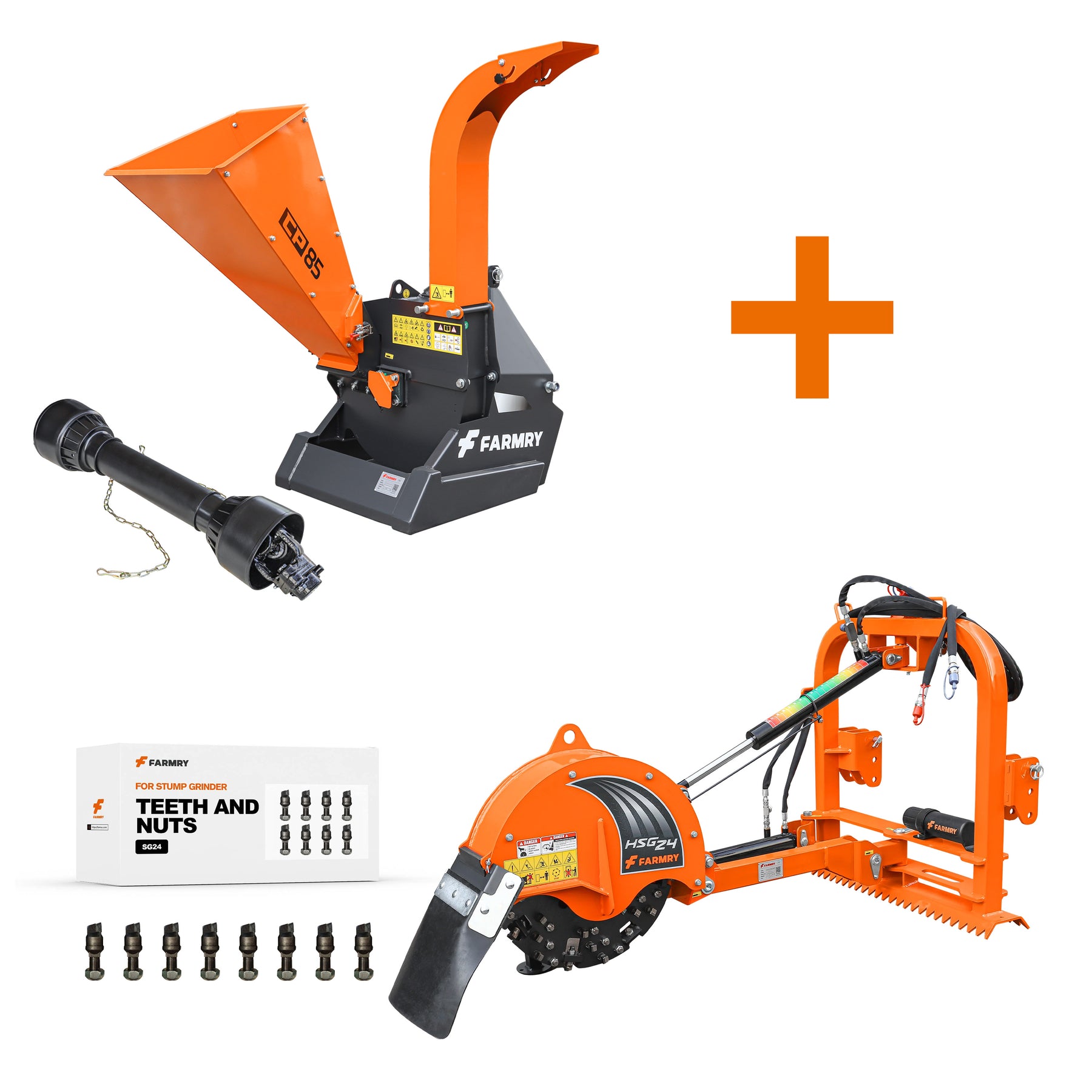 5” PTO Wood Chipper + 24” Hydraulic Stump Grinder Combo for 25–60 HP Tractors (CP85 + HSG24)
