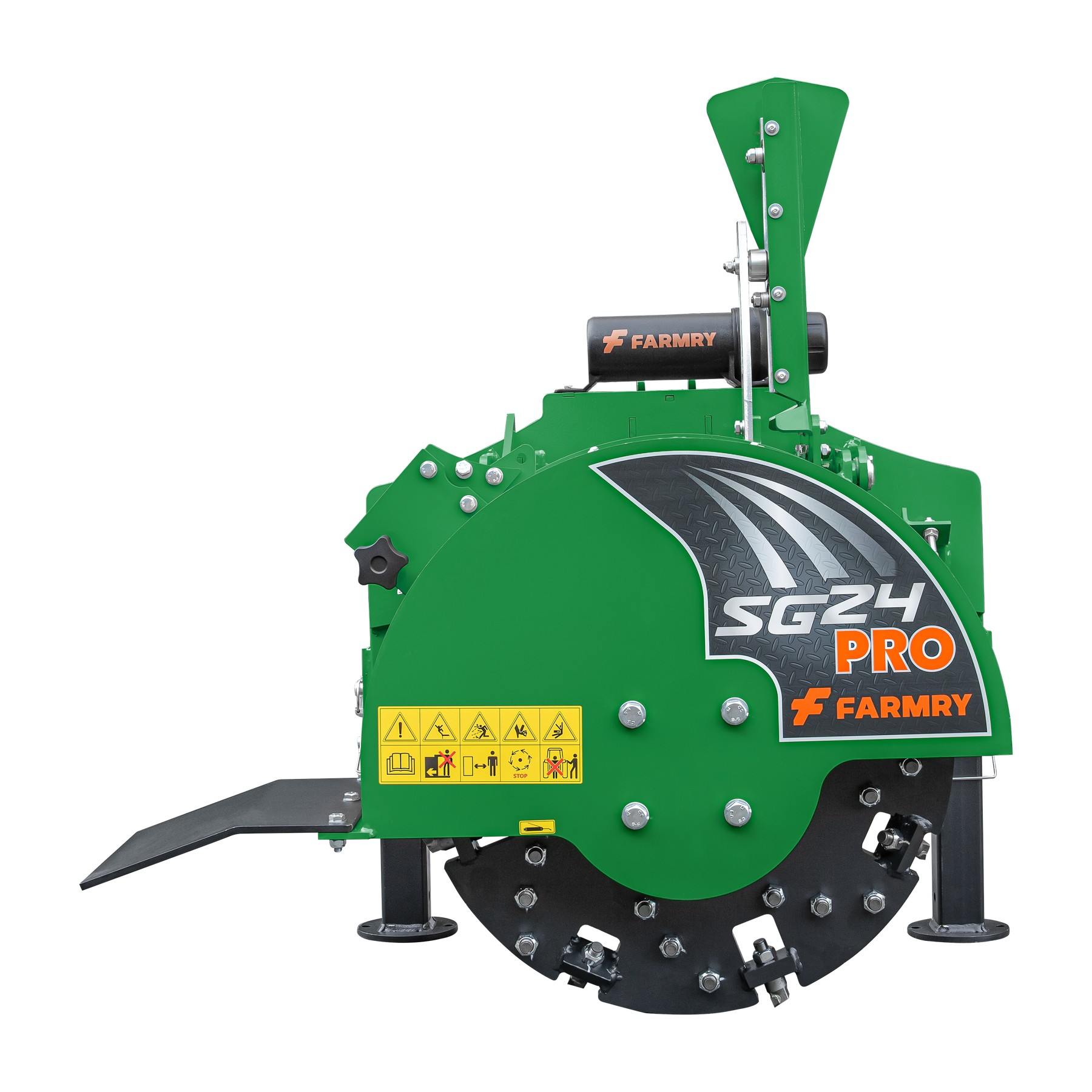 3-Point PTO Stump Grinder PRO, Two Torsion Springs, Speed Indicator, Green Color, 34 Carbide Teeth, for 15-45HP Tractors, PTO Shaft Included with Slip Clutch. SG24 Pro