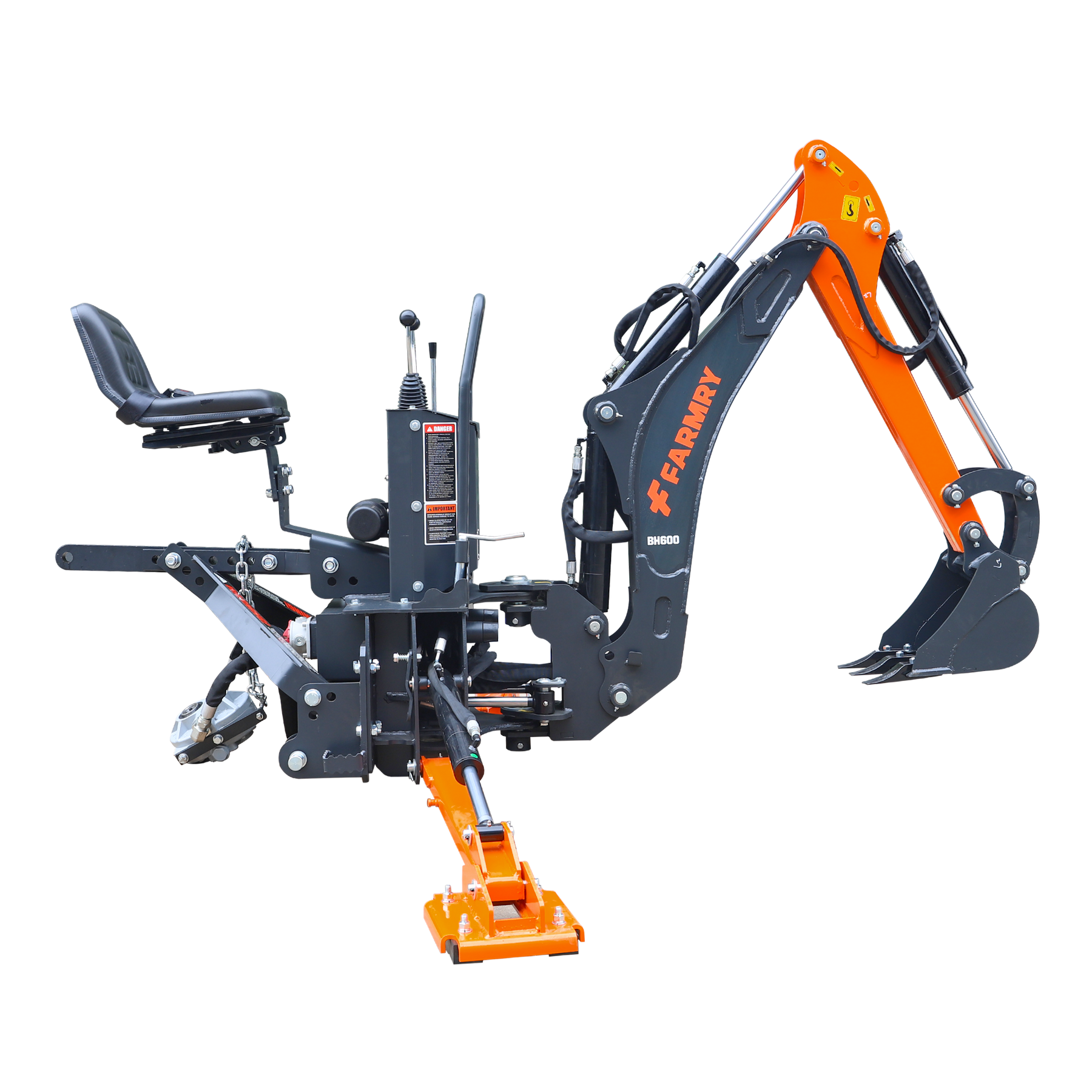 6 ' Compact Tractor Backhoe with Curved Boom, 12" Bucket, Self-Contained Gear Pump&Hydraulic Reservoir included, for 18-35 HP, Cat 1 Hookup, BH600