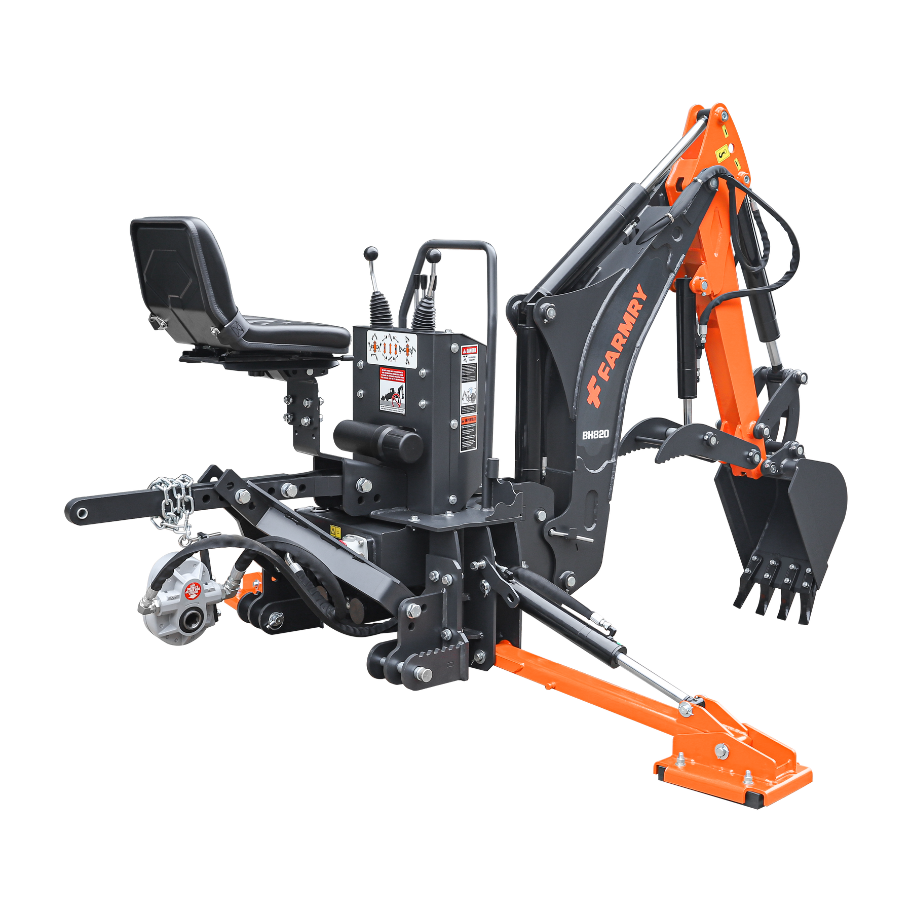 8 '2 " Tractor  Backhoe with Curved Boom, 15" Bucket, Hydraulic Grapple Thumb, Self-Contained Gear Pump&Hydraulic Reservoir included, for 30-65 HP, Cat 1&2 Hookup, BH820