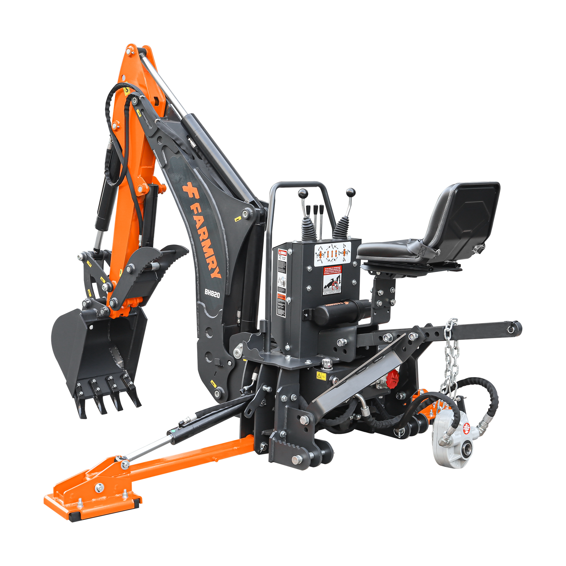 8 '2 " Tractor  Backhoe with Curved Boom, 15" Bucket, Hydraulic Grapple Thumb, Self-Contained Gear Pump&Hydraulic Reservoir included, for 30-65 HP, Cat 1&2 Hookup, BH820