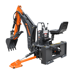 8 '2 " Skid Steer Loader  Backhoe with Curved Boom, Italian Original WALVOIL Seven Way Hydraulic Control Valve, 15" Bucket, Hydraulic Grapple Thumb included, for 30-65 HP , BHS820Pro